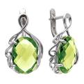Серьги из серебра с пл.кварцем цв.хризолит родированные