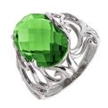 Кольцо из серебра с пл.кварцем цв.хризолит родированное