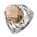 Кольцо из серебра с пл.кварцем цв.раухтопаз родированное