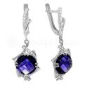 Серьги из серебра с пл.кварцем цв.сапфир и фианитами родированные