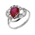 Кольцо из серебра с пл.кварцем цв.родолит и фианитами родированное