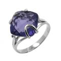 Кольцо из серебра с пл.кварцем цв.аметист родированное
