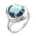 Кольцо из серебра с пл.кварцем цв.лондон-топаз и фианитами родированное