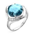 Кольцо из серебра с пл.кварцем цв.топаз и фианитами родированное