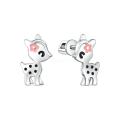 Серьги-пусеты детские из серебра с эмалью родированные - Оленёнок