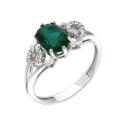 Кольцо из серебра с пл.зелёным кварцем и фианитами родированное