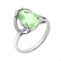 Кольцо из серебра с пл.кварцем цв.хризолит и фианитами родированное