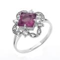 Кольцо из серебра с пл.розовым кварцем и фианитами родированное
