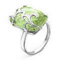 Кольцо из серебра с пл.кварцем цв.хризолит родированное