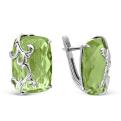 Серьги из серебра с пл.кварцем цв.хризолит родированные