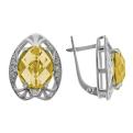 Серьги из серебра с пл.кварцем цв.цитрин и фианитами родированные