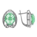 Серьги из серебра с пл.кварцем цв.мятный и фианитами родированные