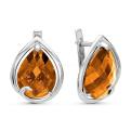 Серьги из серебра с пл.кварцем цв.цитрин родированные