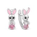 Серьги детские из серебра с эмалью и фианитами родированные - Зайцы