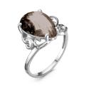 Кольцо из серебра с пл.кварцем цв.раухтопаз родированное