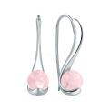 Серьги из серебра с нат.кварцем цв.розовый родированные
