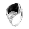 Кольцо из серебра с нат.чёрным агатом родированное