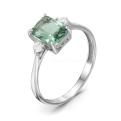 Кольцо из серебра с гт.кварцем цв.празиолит и фианитами родированное