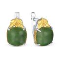 Серьги из серебра с нефритом и золочением родированные