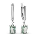 Серьги из серебра с гт.кварцем цв.празиолит и фианитами родированные