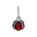 Подвеска из серебра с пл.кварцем цв.гранат и фианитами родированная
