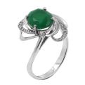 Кольцо из родированного серебра с пл. кварцем зеленый агат и фианитами