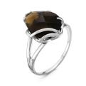 Кольцо из родированного серебра с пл. кварцем раух-топаз