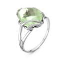Кольцо из родированного серебра с пл. кварцем празиолит