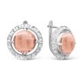 Серьги из серебра с пл.кварцем цв.розовый и фианитами родированные