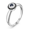 Кольцо из серебра с нат.сапфиром, нат.шпинелью и фианитами родированное