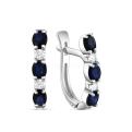 Серьги из серебра с нат.сапфиром и фианитами родированные