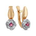Серьги из золочёного серебра с нат.рубином и родированием