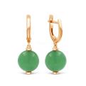 Серьги из золочёного серебра с нат.зелёным авантюрином