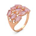Кольцо из золочёного серебра с пл.кварцем цв.лунный камень и фианитами