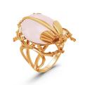 Кольцо из золочёного серебра с нат.розовым кварцем