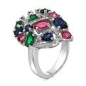 Кольцо из серебра с пл.кварцами и фианитами родированное