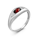 Кольцо из серебра с нат.гранатом и фианитами родированное