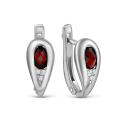 Серьги из серебра с нат.гранатом и фианитами родированные