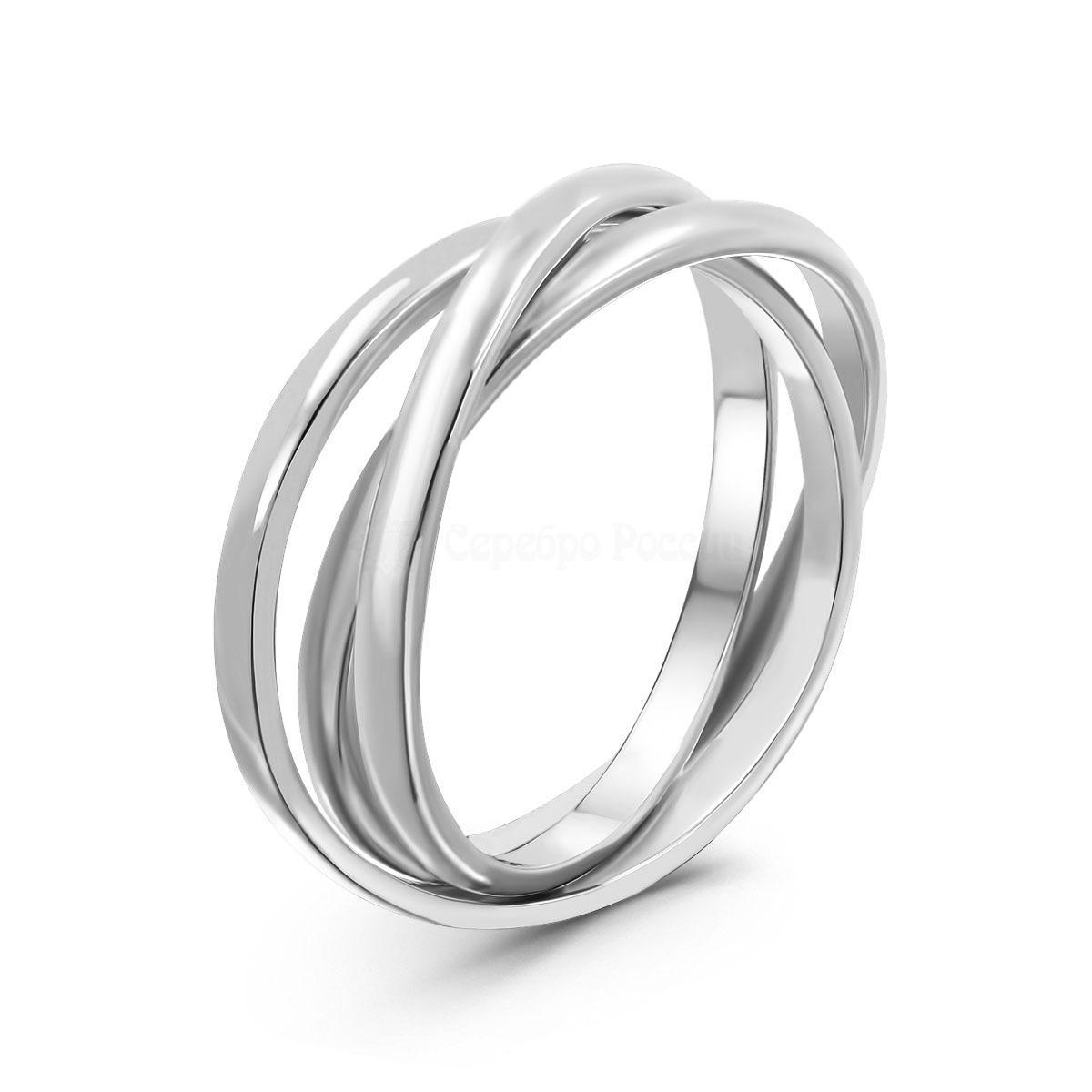 Кольцо тройное из серебра родированное