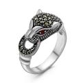 Кольцо из чернёного серебра с нат.гранатом и марказитами