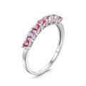 Кольцо из серебра с нат. розовыми топазами родированное - фото