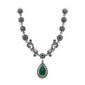 Колье из чернёного серебра с нат.зелёным агатом и марказитами