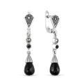 Серьги из чернёного серебра с нат. ониксом и марказитами