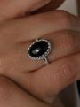 Кольцо из серебра с нат.чёрным агатом родированное