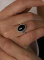 Кольцо из серебра с нат.чёрным агатом родированное