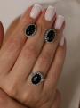 Кольцо из серебра с нат.чёрным агатом родированное