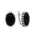 Серьги из серебра с нат. чёрным агатом родированные
