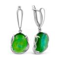 Серьги из серебра с синт.зелёным опалом родированные