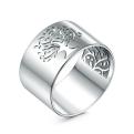 Кольцо широкое из родированного серебра - Дерево жизни