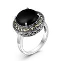 Кольцо из чернёного серебра с нат. ониксом и марказитами